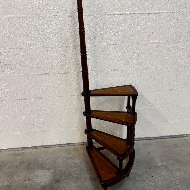 Brown Regency Spiral Library Staircase in Mahogany and Gilt Leather, 1960s For Sale - Image 8 of 8