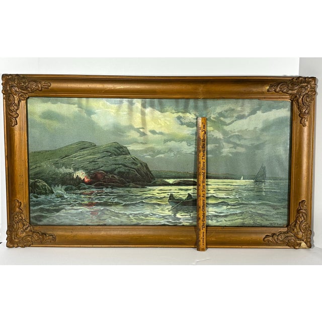 Antique Framed Tonalist Seascape Lithograph: Maritime Art Print For Sale - Image 9 of 10