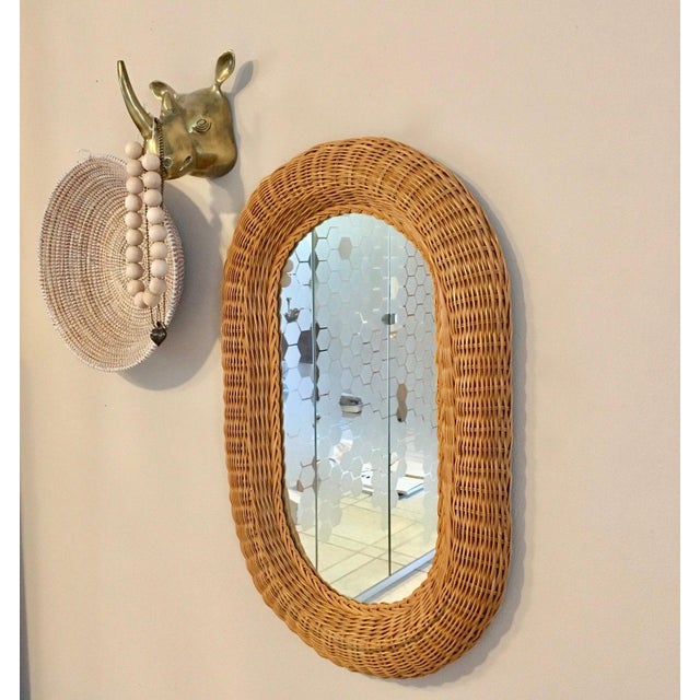 Vintage Large Wicker Wall Mirror Oval Honey Toned Boho Decor Chairish