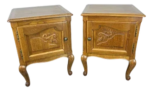 Vintage French Oak Bedside Tables, Set of 2
