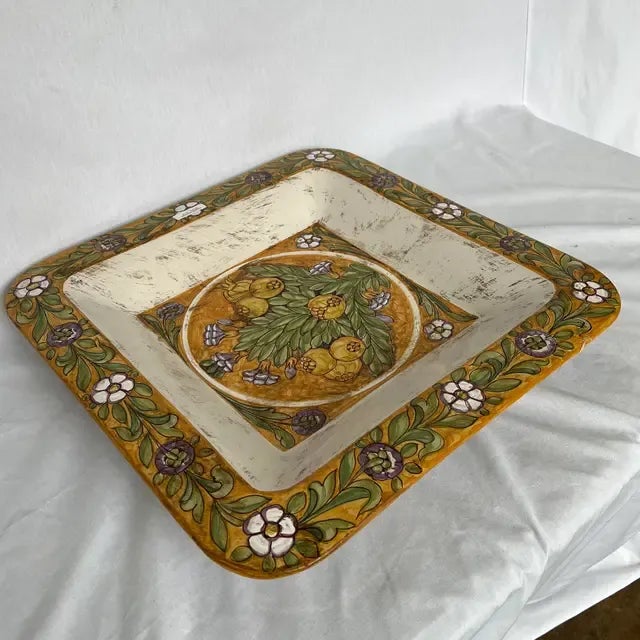 Traditional 1990s Italian Hand-Painted Square Ceramic Wall Plate Artistry For Sale - Image 3 of 9