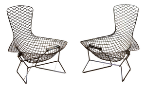 Vintage Pair of Black Bird Lounge Chairs by Harry Bertoia for Knoll Associates