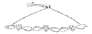 .925 Sterling Silver Diamond Accent Heart and Infinity 4”-10” Adjustable Bolo Bracelet (I-J Color, I3 Clarity)