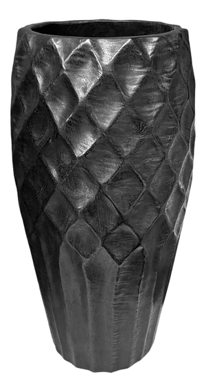 Large Sculptural Mango Wood Vase With Hand-Hewn Detailing, Burnt Finish