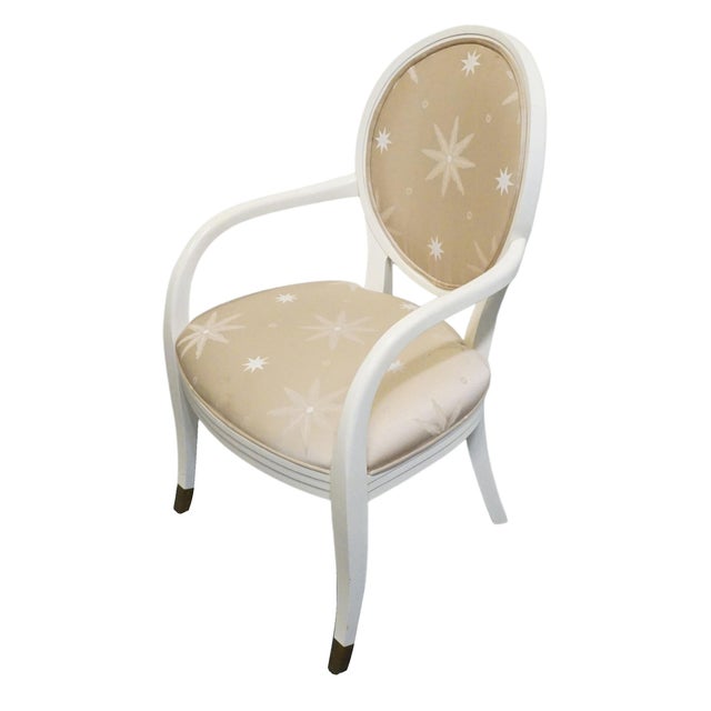 CENTURY FURNITURE Coastal Contemporary Style White Round Latticed Back Dining Arm Chair 40.25" High 24.25" Wide 26.25"...