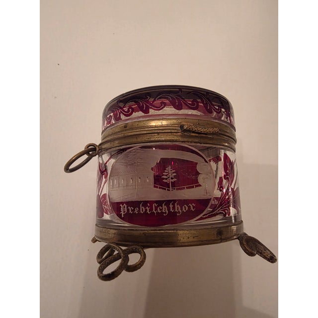 Antique Bohemian Crystal Souvenir Box With Etched Views For Sale - Image 10 of 12