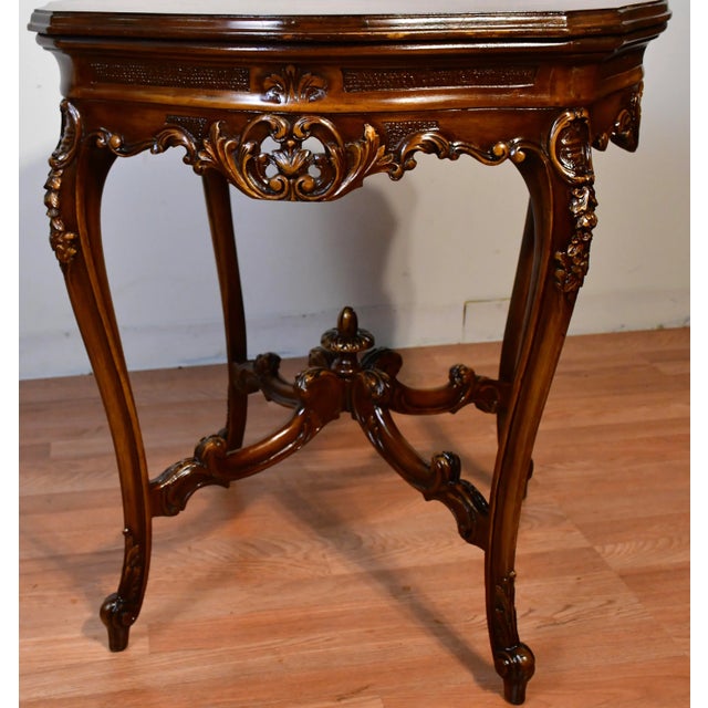 Wood 1910s Antique French Louis XV Walnut & Satinwood Inlay Round Center Table For Sale - Image 7 of 14
