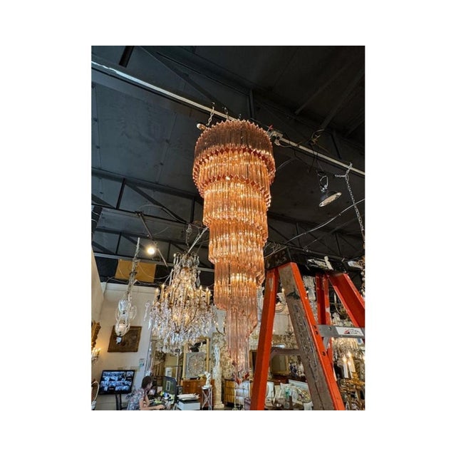 Murano Pink Glass Waterfall Chandelier For Sale In Dallas - Image 6 of 7