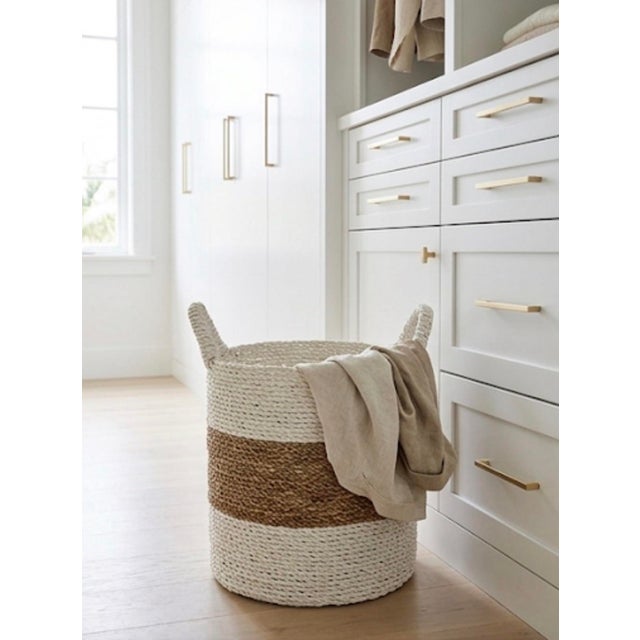 Vintage Woven Seagrass & Cotton Rope Floor Basket For Sale - Image 10 of 12