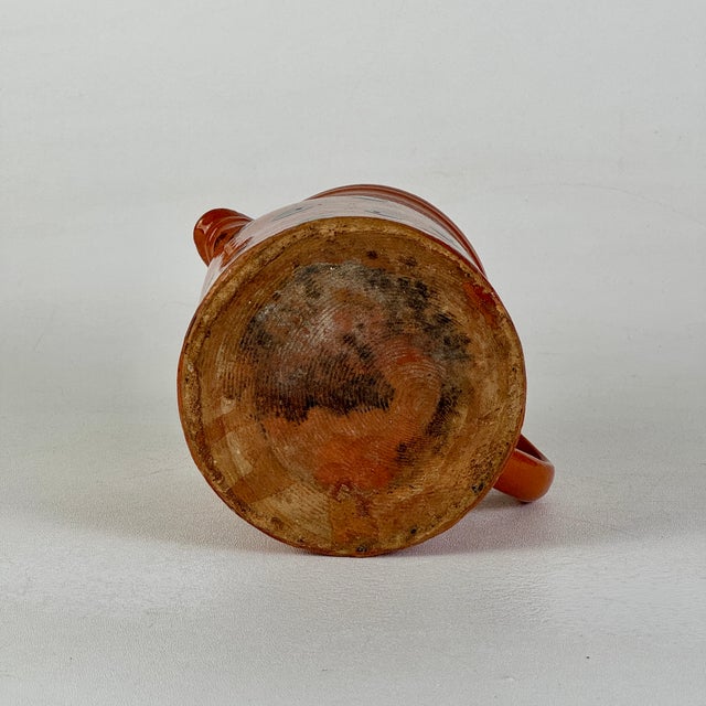Pumpkin Antique 19th Century French Hand Painted Polkadot Pitcher in Fiery Pumpkin Orange, Large 6" H For Sale - Image 8 of 8