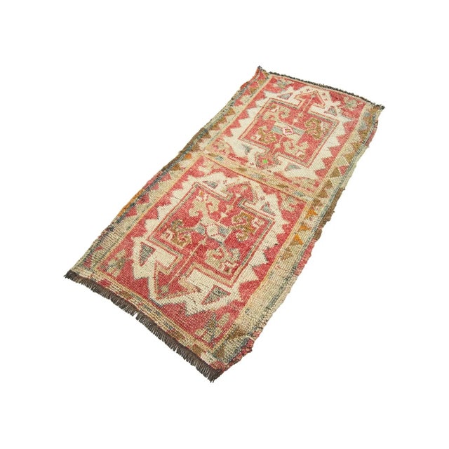 Vintage Handknotted decorative mini rug from Konya region of Turkey. Approximately 45-55 years old. In very good condition.