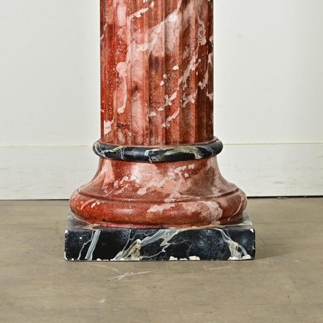Oxblood Red French Vintage Hand-Painted Faux Marble Column For Sale - Image 8 of 12