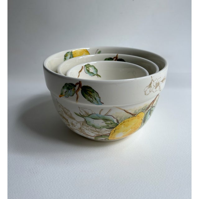Ceramic Vintage Set of 3 Maxcera Corp. "Watercolor Lemon" Ceramic Nesting Bowls For Sale - Image 7 of 18