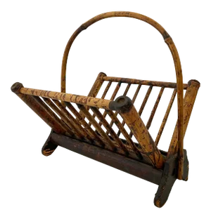 Mid 20th Century Burnt Bamboo Folding Magazine Rack
