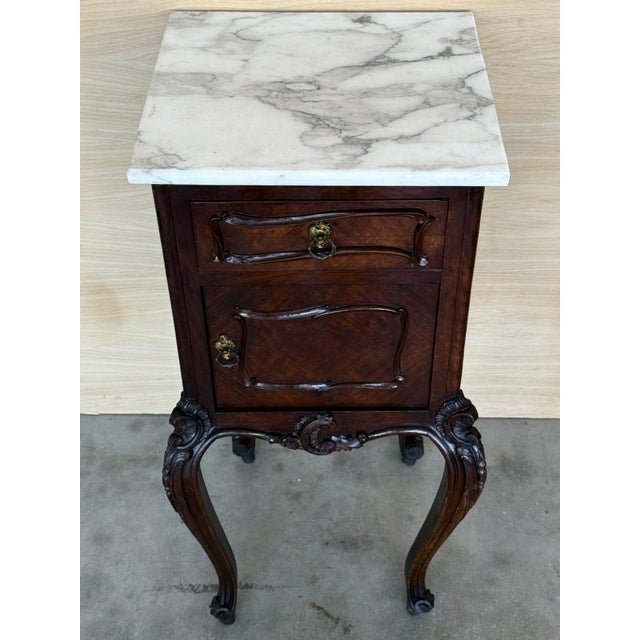 Antique French Mahogany Night Stands or bedside tables with marble top , 1900, A Pair For Sale - Image 18 of 18