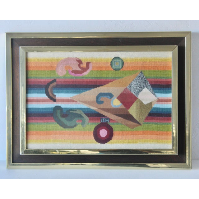 Vintage Needlepoint Tapestry Abstract Geometric Design Framed For Sale - Image 12 of 13