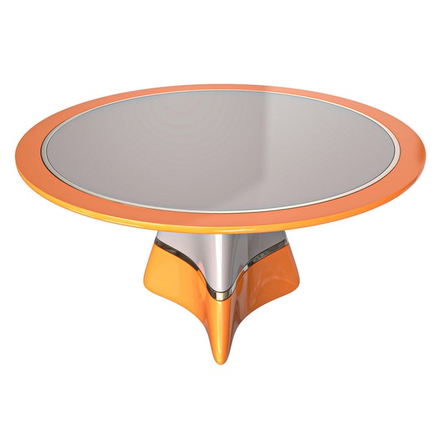 "Savini" Round Table With Stainless Steel and Bronze Details For Sale In Los Angeles - Image 6 of 6