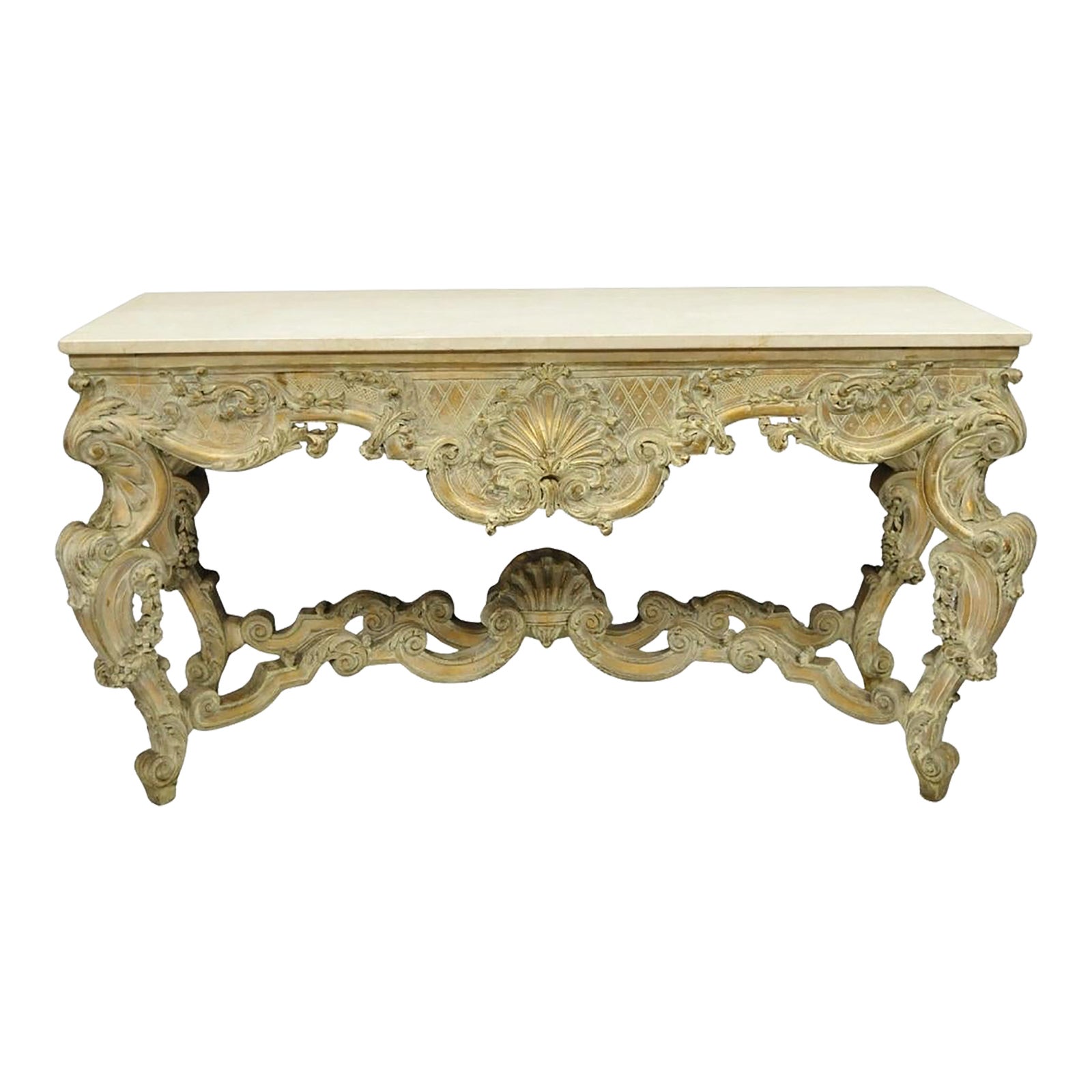 Antique French Louis XV Rococo Style Shell Carved Marble Top Console ...