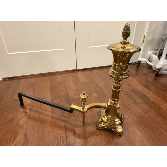 Metal Turn of the Century Antique Brass Fireplace Set For Sale - Image 7 of 13