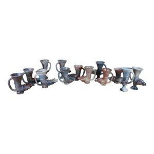 Vintage Cast Resin Elk Ram Eagle Goblet Cups Libation Vessel Rhyton Drinking Horn- Set of 13