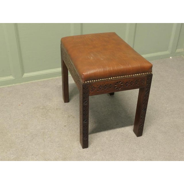 Carved Upholstered Tan Library or Window Stool This is a good Sturdy Library Stool it has a sturdy carved frame and legs...