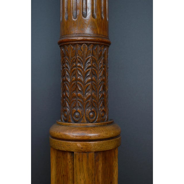 Stylish Victorian hall stand in oak, having three original brass hooks surmounted with acorn finial raised on turned,...