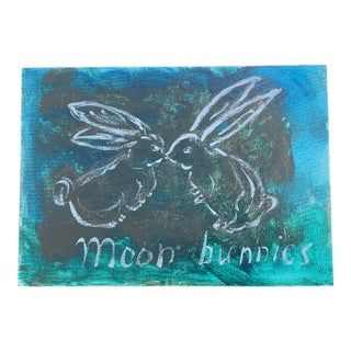 1970s Abstract Mixed Media by Elia Moon Bunnies Series Painting For Sale