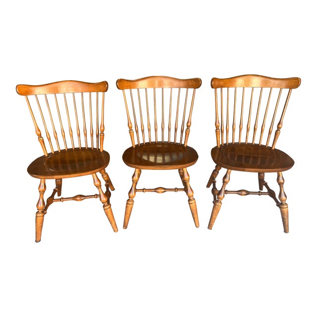 Ethan Allen Heirloom Nutmeg Maple Spindle Back Dining Chairs Set of 3