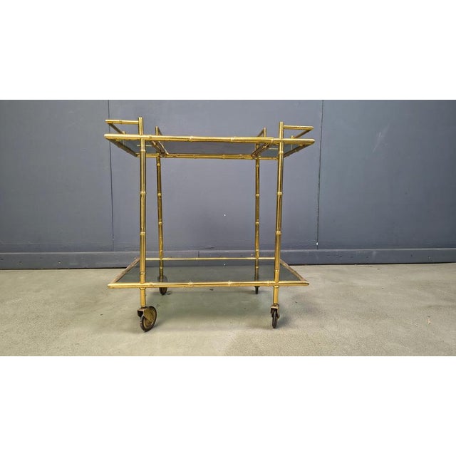 Vintage Brass Faux Bamboo Serving Cart, 1960s For Sale - Image 9 of 12