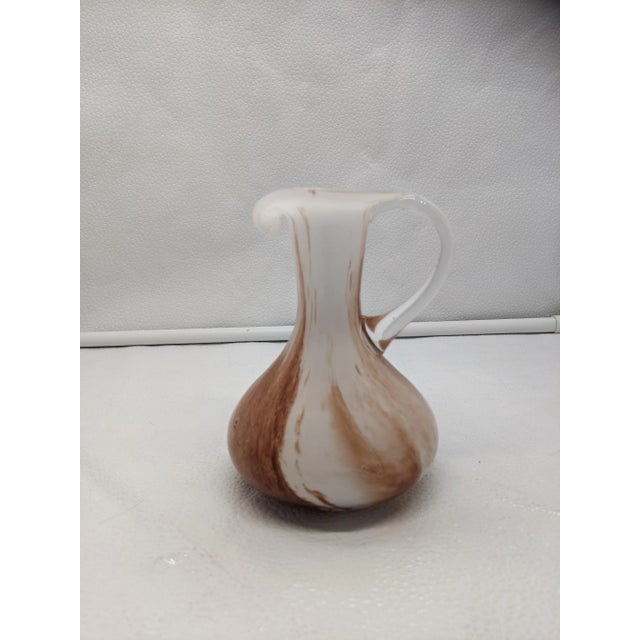 Late 20th Century Vintage Brown & White Swirl Murano Art Glass Mini Pitcher For Sale - Image 5 of 6