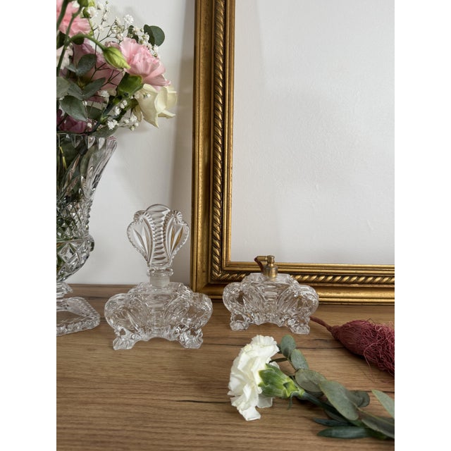 Antique Baroque Clear Lead Crystal Toiletry Bottles, Set of 2 For Sale - Image 6 of 6