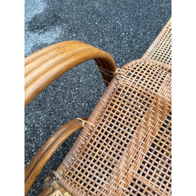 Vintage Rattan Reclining Lounge Chair With Pull-Out Ottoman For Sale - Image 10 of 11