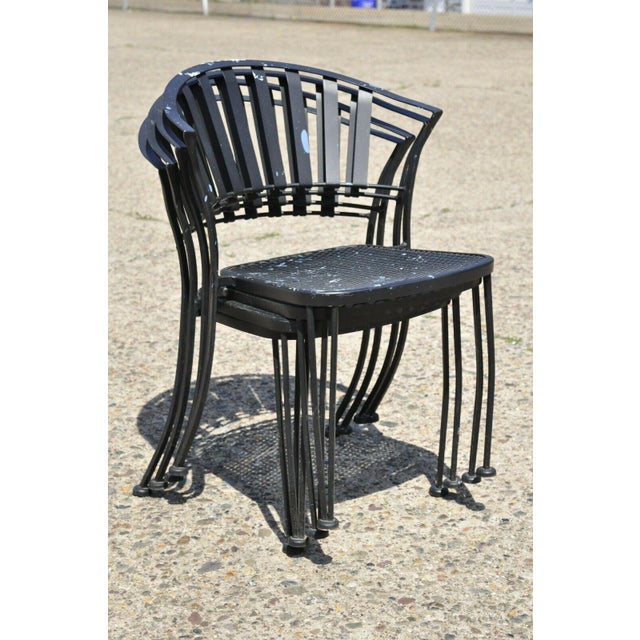 Modern Wrought Iron Barrel Back Sculptural Garden Patio Dining Chairs Set of 4 Chairish