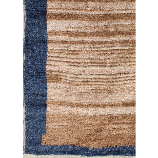 Angora Turkish Hand Knotted Tulu Rug With Solid Field in Shades of Brown and Midnight Blue For Sale - Image 4 of 10