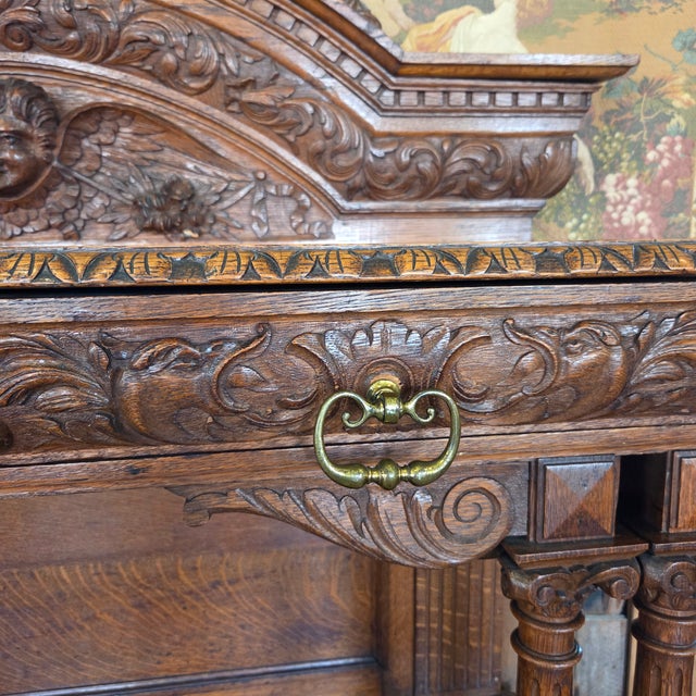 Late 19th Century Heavily Carved Oak Baroque Revival Sideboard Server With 2 Doors & 2 Drawers For Sale - Image 18 of 18