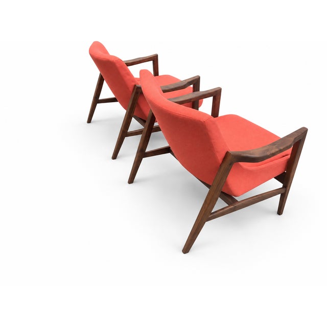 Modern Mid Century Style Lounge Chairs Solid Walnut Frames For Sale - Image 4 of 4