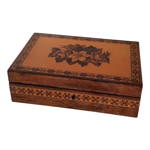 Antique Victorian Tunbridge Ware Satinwood Jewellery Box, 1850s For Sale