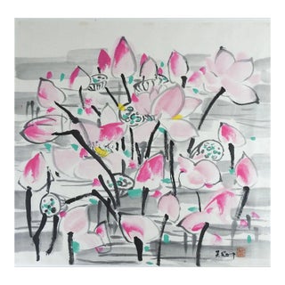 Water Lotus Blossom Painting in the Style of Wu Guanzhong For Sale