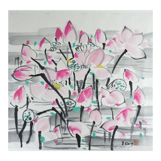 Water Lotus Blossom Painting in the Style of Wu Guanzhong For Sale