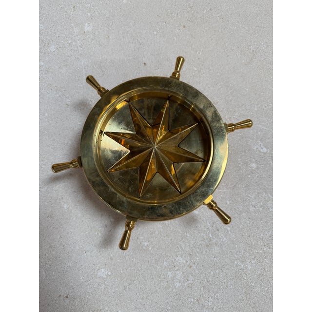 Metal Vintage Brass Nautical Ship Wheel Ashtray For Sale - Image 7 of 9