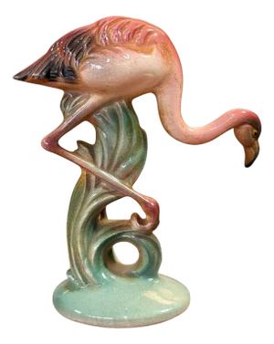 Mid 20th Century "Hunting" Pink Flamingo Ceramic Tabletop Sculpture Brad Keeler