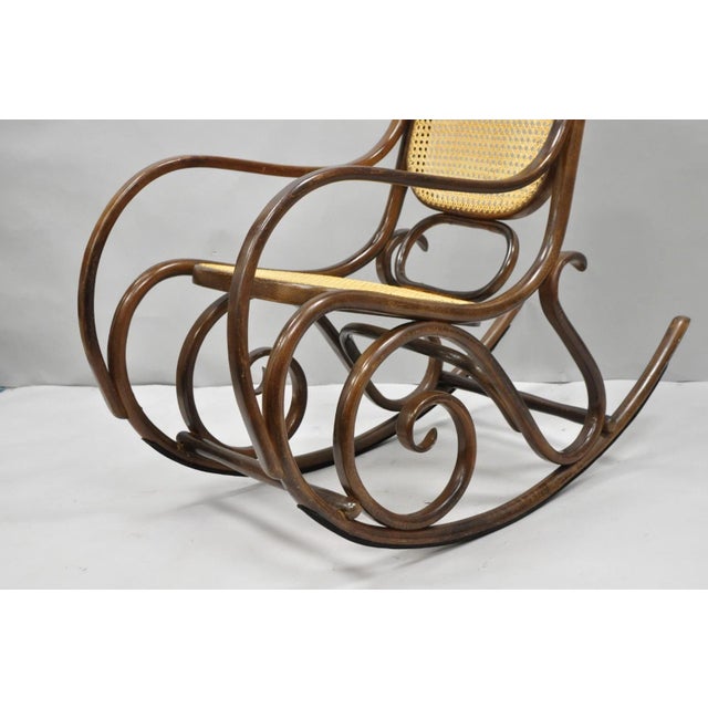 Vintage Mid Century Modern Thonet Style Bentwood & Cane Rocker Rocking Chair (A) For Sale - Image 13 of 18