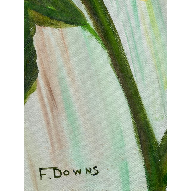 1980s Francis Downs Original Oil Painting of Yellow Hibiscus Flowers, 48” X 36” For Sale In West Palm - Image 6 of 7