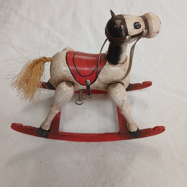 1979 Enesco Musical Wooden Rocking Horse Music Box Toy Land Works Repaired For Sale - Image 9 of 12