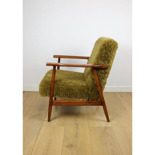 Vintage Olive Lounge Chair in Red Fox with High Pile Camel Fabric, 1970s For Sale - Image 11 of 13