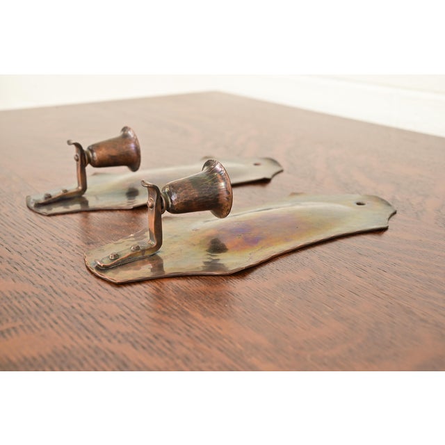 Roycroft Arthur Cole for Avon Coppersmith Arts & Crafts Hammered Copper Candle Wall Sconces, Pair For Sale - Image 4 of 11
