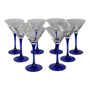 Vintage Set of 8 French Cobalt Blue Arcoroc France Martini or Champange Glasses