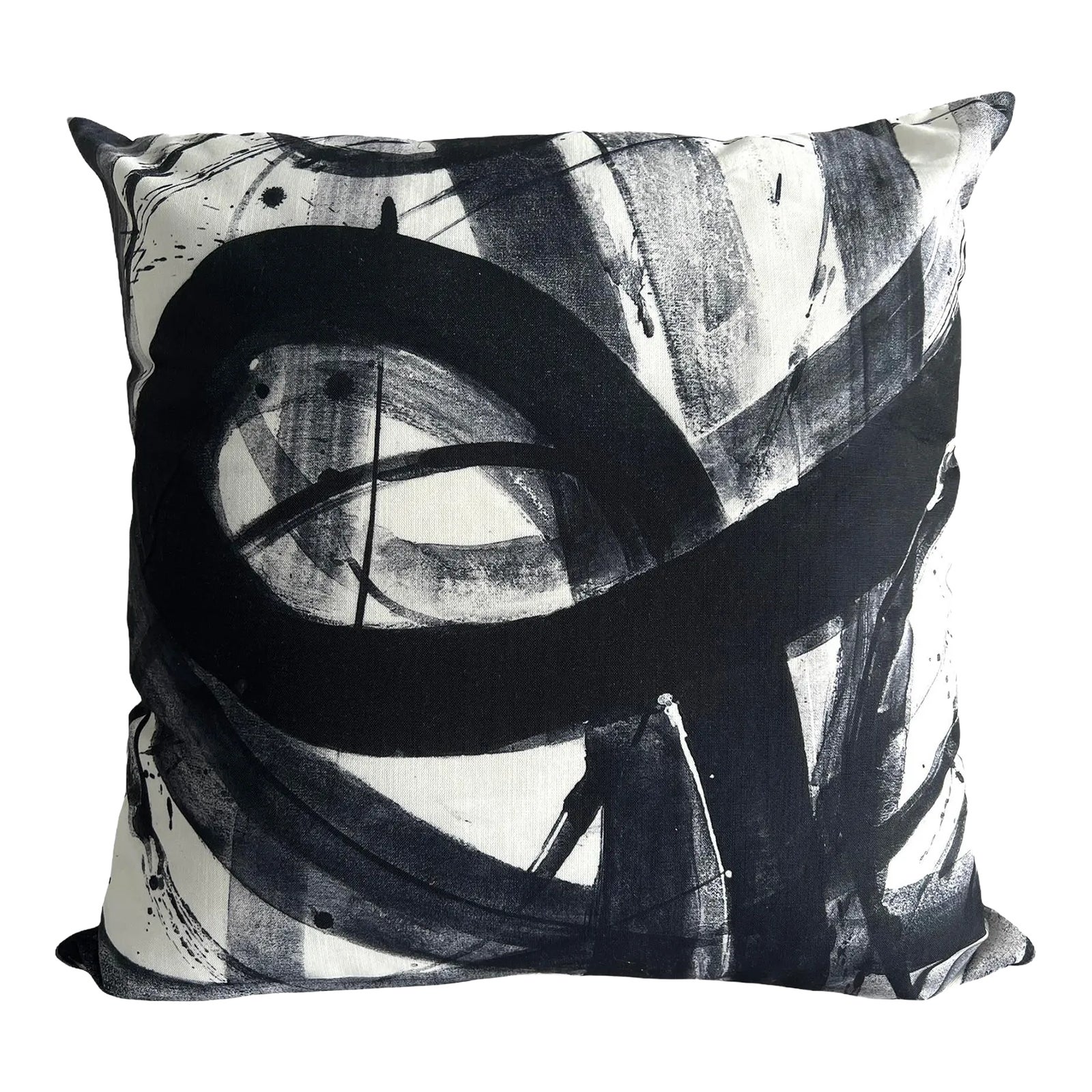 Contemporary Abstract Black & Shades of Grey Painted Pillow Cover