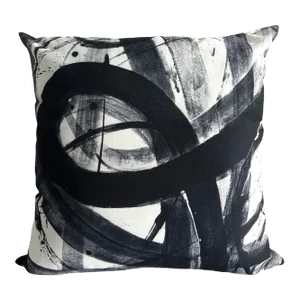 Contemporary Abstract Black & Shades of Grey Painted Pillow Cover