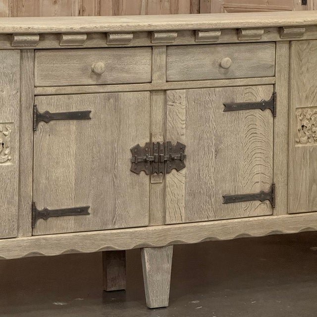 Wood Dutch Neo-Gothic Stripped Oak Buffet With Hand-Forged Ironwork For Sale - Image 7 of 18